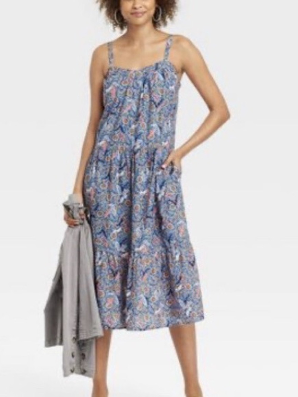 Knox Rose Blue Floral Midi Dress with Adjustable Straps